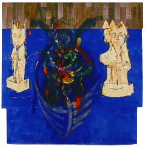 <strong>Systems that bind; the floor</strong> 200 x 205 cm, oil on carpet and wood